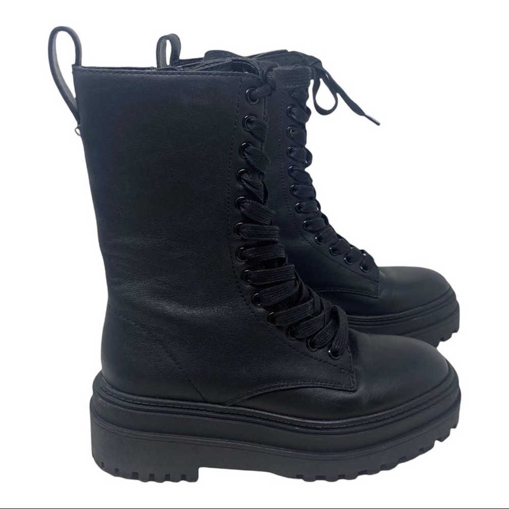 Aqua Rave black leather lace up platform combat boots